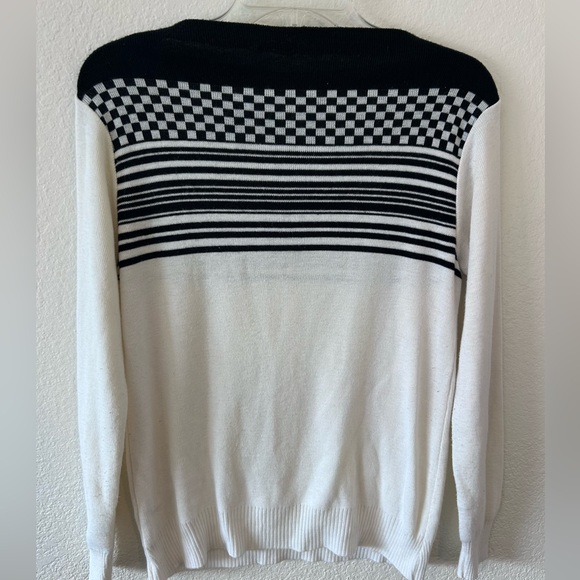 Vintage Black & White Checkered/Striped Knit Boat Collar Long Sleeve SZ 6 - Picture 2 of 6